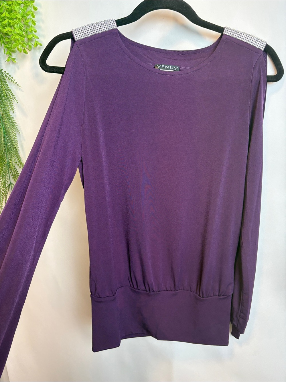 VENUS Plum Blouse with Embellished Shoulders
